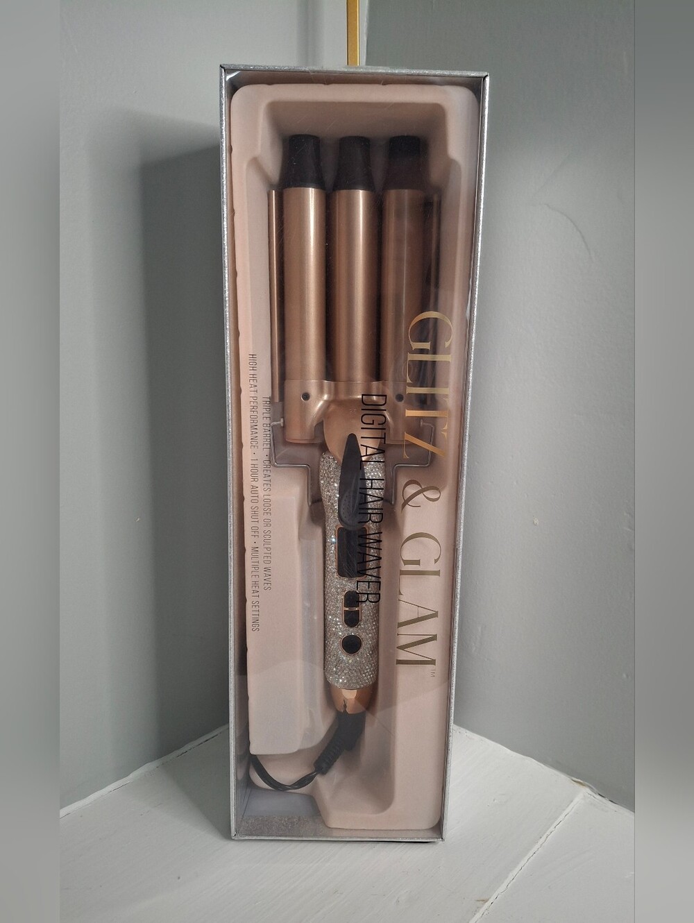 Glitz & Glam Triple Barrel Curling Wand in Rose Gold NIB